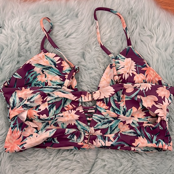 Tori Praver Strappy deep V floral swim bikini top XL - Picture 3 of 3